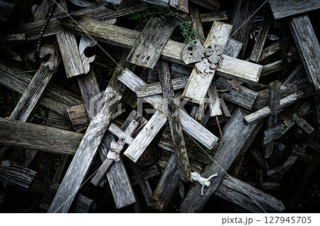 Pile of Wooden Crosses Symbol of Faith, Sacrifice and Remembrance 127945705
