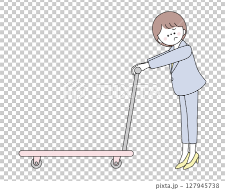 一位身穿西裝的女士推著推車有困難的插圖 127945738