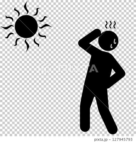 熱中症に苦しむ人物のシルエットと強い日差しのイラスト 熱中症に苦しむ人物のシルエットと強い日差しのイラスト 127945793
