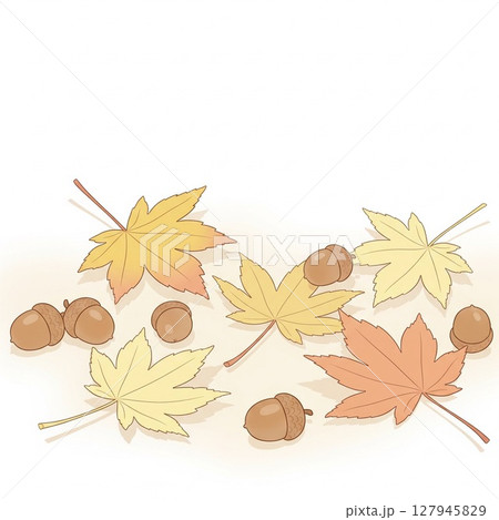 やさしい秋の彩り|どんぐりと紅葉のイラスト やさしい秋の彩り|どんぐりと紅葉のイラスト 127945829