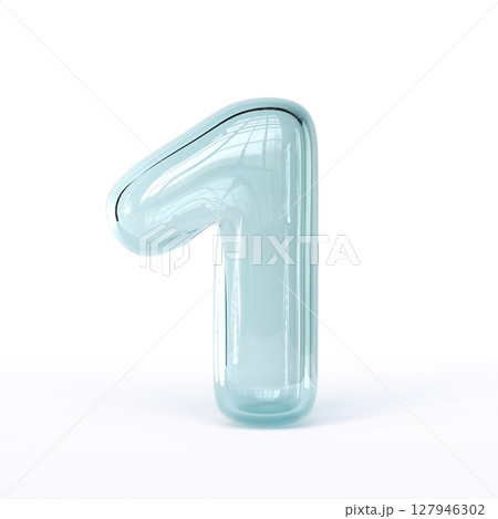 Blue glass font Number 1 ONE 3D 127946302
