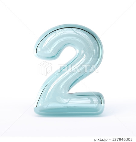 Blue glass font Number 2 TWO 3D 127946303