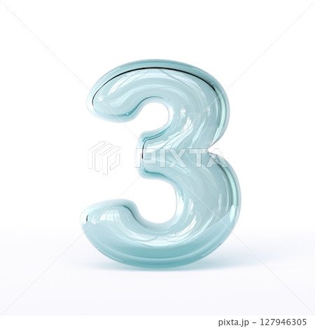 Blue glass font Number 3 THREE 3D 127946305
