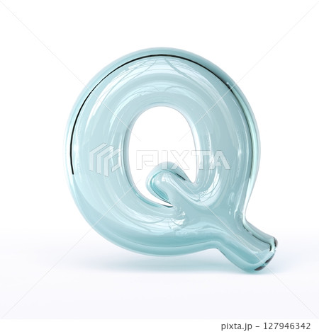 Blue glass font Letter Q 3D 127946342