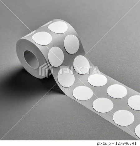 Adhesive dot labels on a roll for organizing and labeling items in home or office environments Adhesive dot labels on a roll for organizing and labeling items in home or office environments 127946541