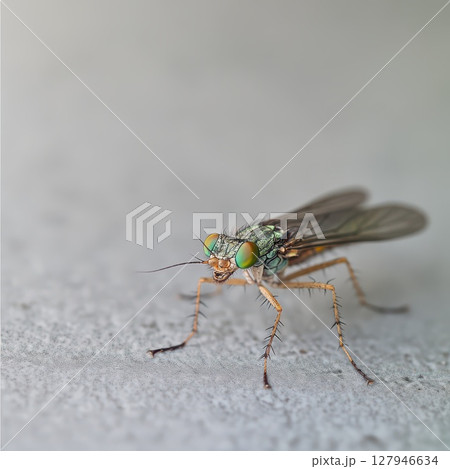 Detailed close up of a green eyed fly on surface Detailed close up of a green eyed fly on surface 127946634