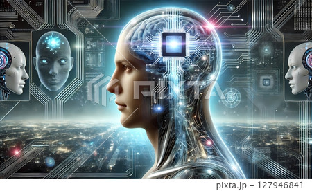 AIチップ（人工知能）を埋め込んだ人間の姿　近未来の人間 127946841
