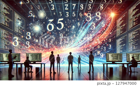 デジタルサイバー空間の中に立つサイバーエンジニアたち AI人工知能イラスト デジタルサイバー空間の中に立つサイバーエンジニアたち AI人工知能イラスト 127947000
