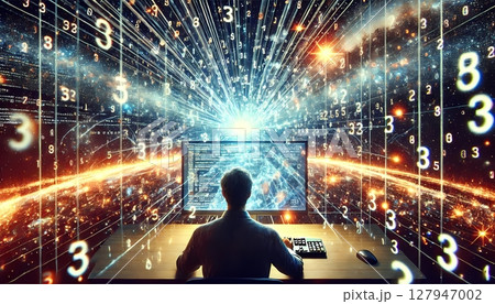 デジタル空間の中で思考するプログラマーの後ろ姿 AI 人工知能イラスト デジタル空間の中で思考するプログラマーの後ろ姿 AI 人工知能イラスト 127947002