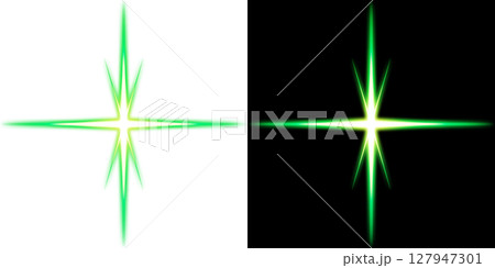 緑色の発光スター（透明背景と黒背景） 127947301