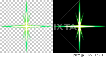 緑色の発光スター（透明背景と黒背景） 127947301