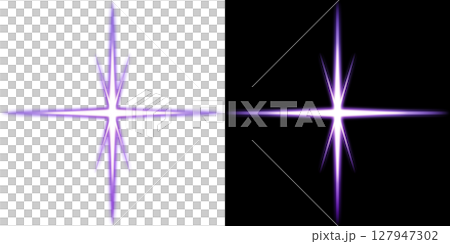 紫のスターグロー効果（透明背景と黒背景） 127947302
