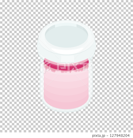 Illustration material: Strawberry milk pudding in a bottle. With a lid. 127948204