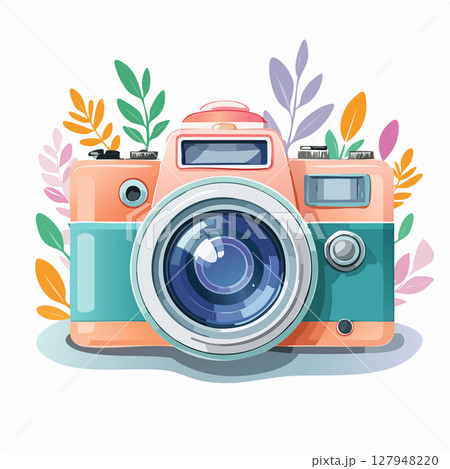 カラフルなレトロ風の一眼レフカメラ 127948220