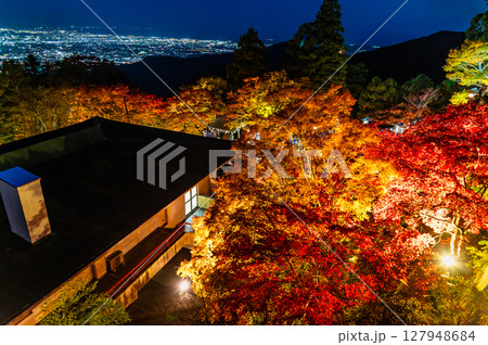 神奈川 大山阿夫利神社 境内の紅葉と伊勢原市街の夜景 神奈川 大山阿夫利神社 境内の紅葉と伊勢原市街の夜景 127948684