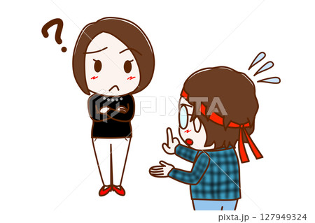 (複数)はてなと疑問に思い困惑する女性と一生懸命焦りながら説明するメガネをかけたオタク (複数)はてなと疑問に思い困惑する女性と一生懸命焦りながら説明するメガネをかけたオタク 127949324