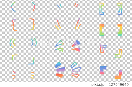虹色でかわいい手描きのかっこ・囲み線・強調線素材セット 127949649
