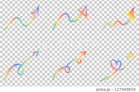 一組帶有環、波浪線和心形的彩虹箭 127949658