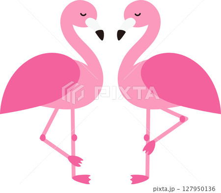 向かい合っているフラミンゴのイラスト素材 向かい合っているフラミンゴのイラスト素材 127950136