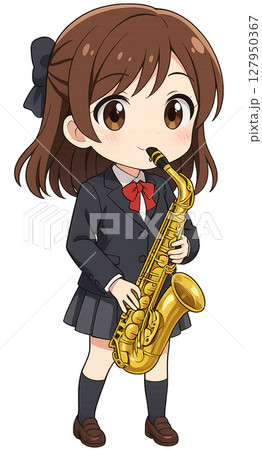 サキソフォンを吹く制服の女の子 127950367