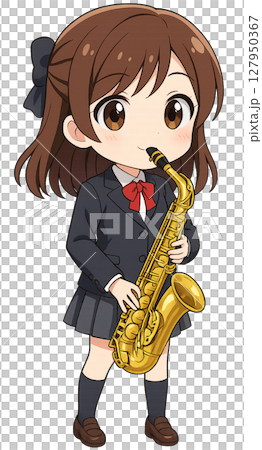 サキソフォンを吹く制服の女の子 127950367
