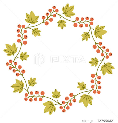 Autumn berry circle frame. Round border made of fall berries. The berries have different shapes and are arranged in a circle. Vector flat isolated on white background. 127950821