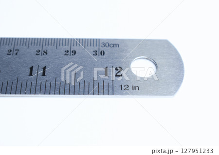 metal ruler isolated on white background, object for education 127951233