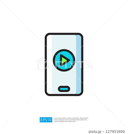 Stylish mobile device with play button for digital media interaction and entertainment in a sleek modern design with vibrant colors and user-friendly interface 127951600