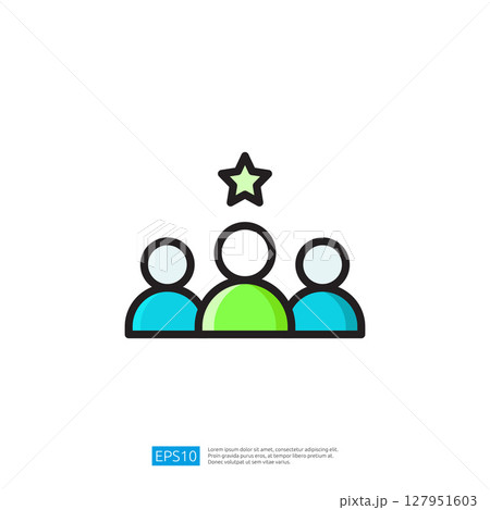 Diverse group of individuals standing together with a shining star above their heads symbolizing unity and celebration of shared achievements in a vibrant community setting 127951603
