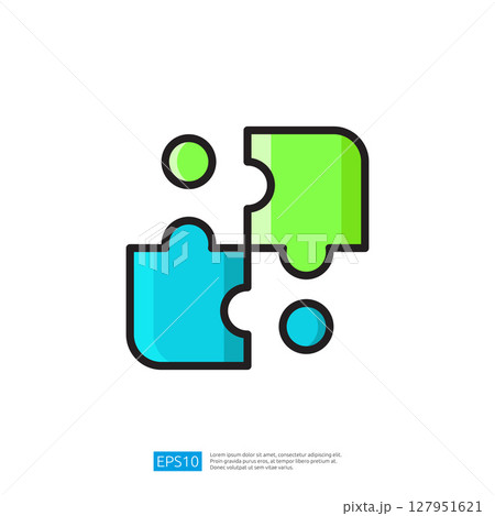 Colorful puzzle pieces in blue and green interlocking shapes representing creative problem solving and interactive gameplay for cognitive development and teamwork skills Colorful puzzle pieces in blue and green interlocking shapes representing creative problem solving and interactive gameplay for cognitive development and teamwork skills 127951621