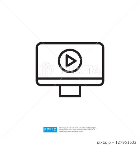 Minimalist icon of a computer monitor with a play button symbolizing video playback in a modern design style 127951632