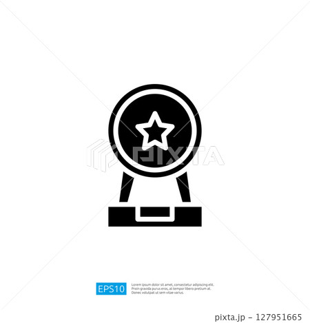 Icon representing award trophy with star symbol highlighting success and recognition for achievements in competition or celebration of excellence. 127951665