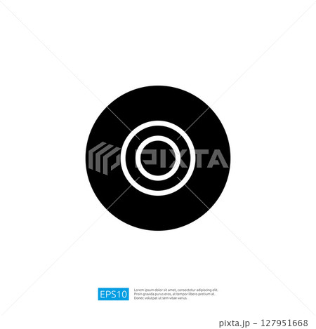 Simple black circular icon with concentric circles at the center representing a minimalist and modern design for graphic and digital applications Simple black circular icon with concentric circles at the center representing a minimalist and modern design for graphic and digital applications 127951668