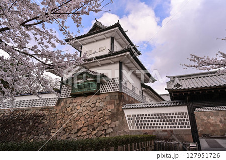 桜満開の金沢城公園 127951726