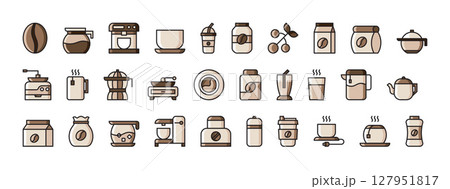 Cozy Coffee Shop Interior with Warm Lighting and Modern Decor Inviting Customers to Enjoy Beverages and Treats in an Urban Setting 127951817