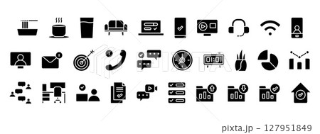 Collection Of Communication And Technology Icons Representing Data Analysis And Business Strategy In Modern Workspace 127951849