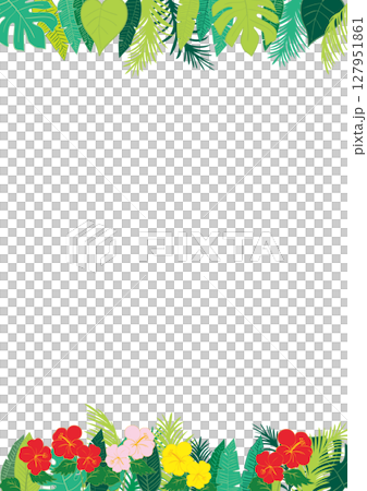 Flat design tropical leaves and hibiscus material frame vertical 2 Flat design tropical leaves and hibiscus material frame vertical 2 127951861