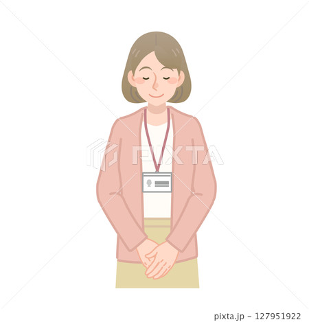 お辞儀をする女性社員のベクターイラスト 127951922