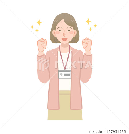 ガッツポーズで応援する女性社員のベクターイラスト 127951926