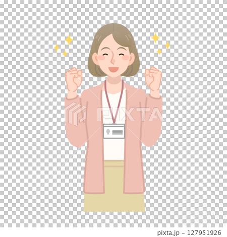 ガッツポーズで応援する女性社員のベクターイラスト 127951926