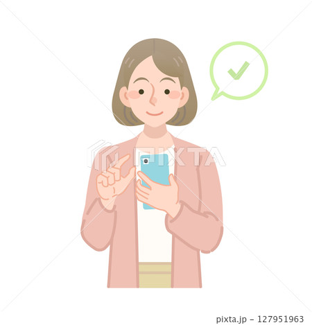 スマホをチェックする女性のイラスト スマホをチェックする女性のイラスト 127951963