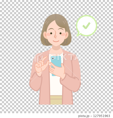 Illustration of a woman checking her smartphone 127951963
