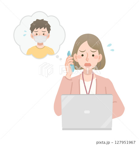 子供の体調不良の連絡を受ける女性社員 127951967