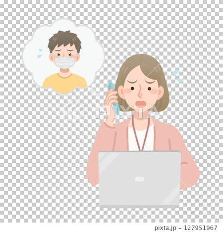 子供の体調不良の連絡を受ける女性社員 127951967