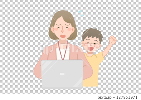 子供に話しかけられて困るテレワーク中の女性社員 127951971