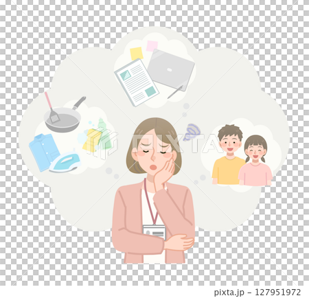 女性努力平衡工作和家庭生活 127951972