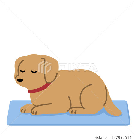 ひんやりマットでくつろぐ犬のイラスト 127952514