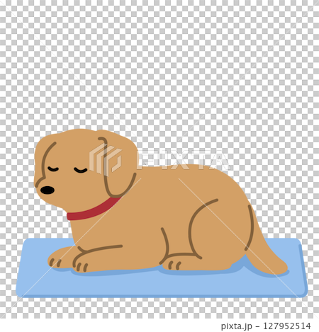 ひんやりマットでくつろぐ犬のイラスト 127952514