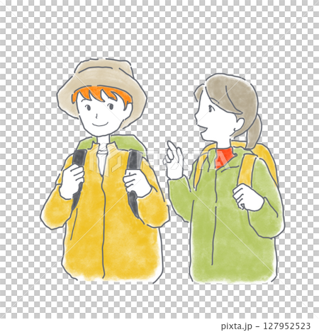 Illustration of people enjoying hiking and mountain walking 127952523