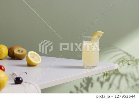 Minimal Aesthetic Beverages in Natural Light with Greenery. Minimal Aesthetic Beverages in Natural Light with Greenery. 127952644